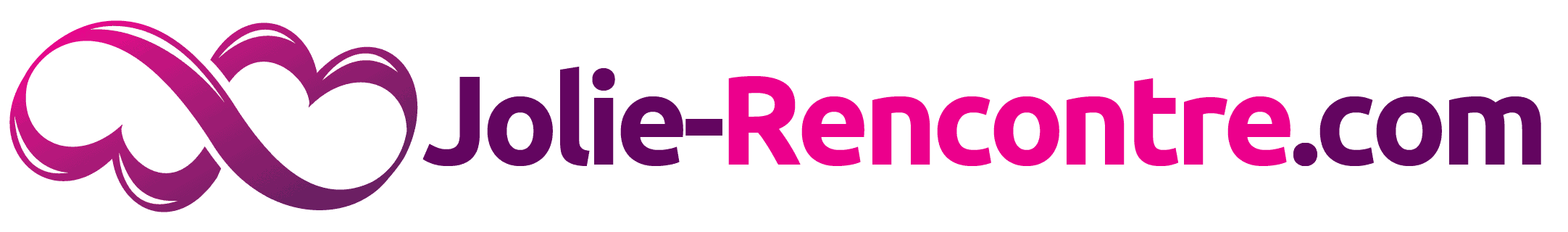 Logo pour Jolie-Rencontre.com comportant deux formes de cœur entrelacées à gauche et le nom du site Web en texte dégradé rose et violet sur un fond transparent.