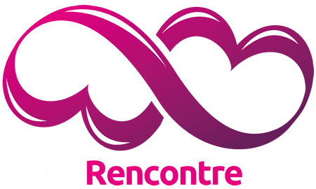 Un symbole d'infini rose stylisé ressemblant à deux cœurs, avec le mot « Rencontre » en lettres roses en gras en dessous.
